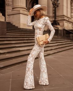 Luxury Celebrity Jumpsuits Fashionsarah.com Slim Jumpsuit, Lace Pants, Lace Jumpsuit, Long Sleeve Jumpsuit, Womens Basic, Lace Fashion, Spring Outfits Casual, Casual Summer Outfits, Lace Pattern