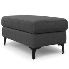 a gray ottoman with black legs on a white background