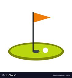 a green golf course with a red flag and the ball on it's tee