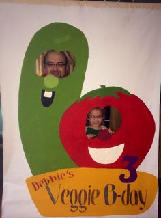 a man and child are in a veggie - b - day poster