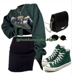 Jade Color Outfit, Slytherin Style Outfits, Ross Outfits Ideas, Polyvore Skirt Outfits, Slytherin Wardrobe, Different Style Types, Slytherin Outfit Ideas, Slytherin Inspired Outfits, Outfit For Shopping