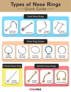 different types of nose rings and how to choose them for each type of nose ring