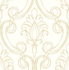 Sketched Damask Peel-and-Stick Wallpaper in Gold by NextWall Metallic Gold Color, Gold Vinyl, Wallpaper Rolls, Damask Wallpaper, Smooth Walls, Gold Wallpaper, Burke Decor, Wallpaper Samples, Self Adhesive Wallpaper