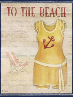 a painting of a yellow dress with an anchor on it and the words to the beach