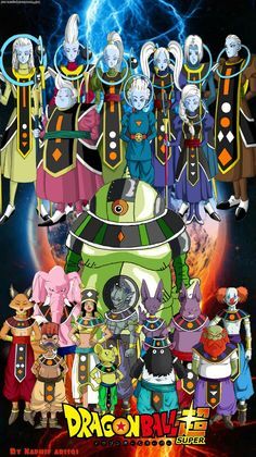 the dragon ball movie poster with all characters and their names in front of a black background