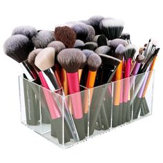 Are all your brushes disorganized and packed tightly into a single jar? Are you tired of having to dig through all your brushes to find the one you are looking for?  Our Makeup Brush Organizer is the perfect storage solution for any makeup lover with a large collection of brushes!  With 8 separate compartments you can easily organize your makeup brushes by type and group similar brushes into the same section.   It is also perfect for storing eye liners, lip liners, mascaras and more.  Show your Clear Acrylic Makeup Organizer, Acrylic Makeup Organizer, Alat Makeup, Brush Organizer, Ikea Alex, Acrylic Organizer Makeup, Makeup Brush Organization, Pinterest Design, Best Makeup Brushes