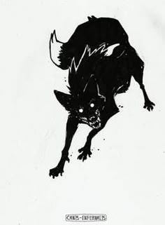 a black and white drawing of a dog jumping in the air with its mouth open