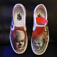 Pennywise The Dancing Clown, Girls Shoes Sneakers, Vans Slip On, Painted Canvas, Custom Painted, Womens Vans, Vans Classic Slip On Sneaker, Custom Paint