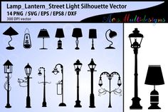 lamp lantern, street light silhouettes and lamps svg eps png dxf