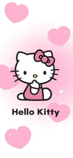 hello kitty wallpaper with hearts and stars in the background, as well as an image of