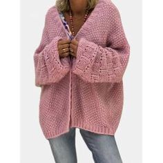 Hollow Sweater, Loose Knit Cardigan, Oversized Sweater Cardigan, Loose Cardigan, Plus Size Cardigans, Pink Cardigan, Fall Coat, Loose Knit, Plus Size Sweaters