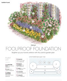 a garden plan with flowers and plants in the center, along with an information sheet on how to plant it