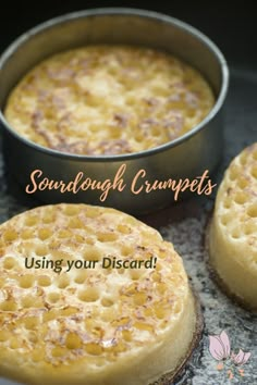 some food that is in a pan on a table with the words sound dough crumpets