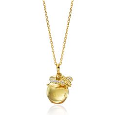 18kt Yellow Gold and Diamond Honey Pot B Pendant with 20 Round Diamonds totalling in 0.20ct with 6 Round Diamonds totalling in 0.05ct with an Engraved Citrine totalling in 15.75ct. Length 24" Inches. Diamond Cut Gold Chain. All Gumuchian Jewelry is made in our Atelier in New York City. Gumuchian Jewelry, Honey Necklace, Gold Pendants, Bee Jewelry, Yellow Gold Jewelry, Honey Pot, Diamond Cut, Gold Pendant, Gold Chain