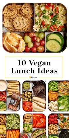 an assortment of vegan lunch ideas with the words 10 vegan lunch ideas on it