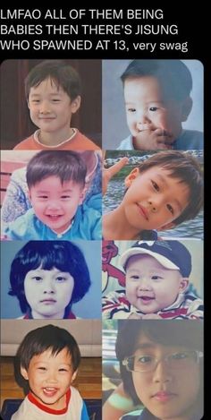 multiple pictures of young children with different facial expressions and haircuts, all smiling