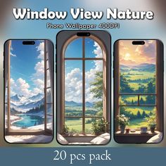 the window view nature phone wallpaper pack is available in multiple sizes and colors to choose from