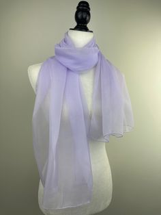 "Measures 20\"Wx65'\"L rectangular scarf.  Poly chiffon sheer transparent scarf. Suitable for size Small and Medium small as a shawl. This fashionable versatile sheer chiffon shawl can be used to dress up an outfit for a special evening, a wedding or as a neck scarf. Effortlessly give a dress a new look by simply adding this shawl. Perfect as bridesmaid gifts or wedding favours, the perfect gift for any occasion. Mix and match with similar or contrast color jewelry, soaps, hand lotions or a box Elegant Purple Silk Scarf For Wedding, Purple Scarves For Wedding, Elegant Purple Scarf For Gift, Elegant Purple Shawl Scarves, Elegant Purple Shawl Scarf, Scarf Flower, Church Choir, Chiffon Shawl, French Dress