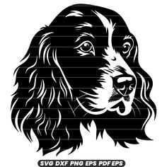 a black and white silhouette of a dog's face with long, curly hair