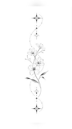 an artistic flower tattoo design on the back of a woman's arm, with stars and