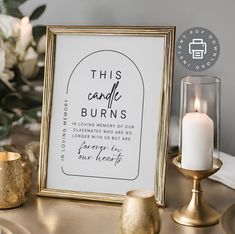 this candle burns sign is next to some candles