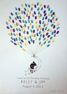 a drawing of a man holding a balloon with the words i love you to the moon and back on it