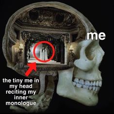 there is a skull with a magnifying glass in it's head and the caption reads, me