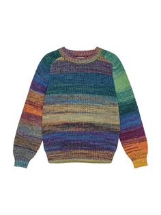 Ribbed collar, cuffs and hem . All over pattern placement may vary Knitwear Outfit, Multicolor Sweater, Girls Outerwear, Vintage Indigo, Grey Knit Sweater, Stella Mccartney Kids, Shearling Jacket, Knitted Jumper, Striped Sweater