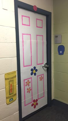 a door decorated with pink and blue flowers