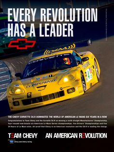 an advertisement for the chevrolet corvette racing team, which has been featured in this ad