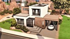 an artist's rendering of a modern house in the middle of a landscaped area