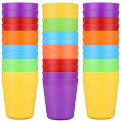 PRICES MAY VARY. Kid Plastic Cup Set: we will provide you with 36 pieces kids plastic cups in 6 different colors, red, orange, yellow, green, blue and purple, and each color has 6 pieces; Sufficient quantity and various colors can meet different daily use needs easily Reliable Material: kid cups are made of quality plastic material, reusable and dishwasher safe, unbreakable and wear resistant, not easy to deform or fade, which can serve you for a long time, allowing you to use them with confidence Proper Capacity: plastic reusable cups measure approx. 7.5 x 8 cm/ 2.95 x 3.15 inches, 8 oz in capacity, easy for children to hold, the suitable capacity for children to develop a good habit of drinking water Easy to Store and Clean: plastic drinking cups are wide mouth cups, easy to clean; Plast Toddler Cup, Drinking Cups, Reusable Cups, Kids Cups, Reusable Tumbler, Plastic Tumblers, Dinners For Kids, Plastic Cups, Party Tableware