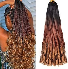 22 inch French Curly Braiding Hair 8 Pack Loose Wavy Spiral Curl Braids Crochet Hair Deep Wave Synthetic Extensions Pre Stretched Bouncy Braiding Hair (22 inch, 1B/33/30) Spiral Hairstyles, Spiral Braids, Big Wavy Curls, Spiral Braid