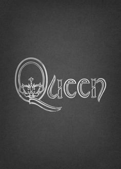 the word queen written in white chalk on a blackboard with a crown and scroll