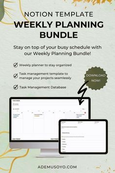 a flyer with the words, not on template weekly planning bundle and an image of a computer