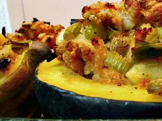 the stuffed squash has been cooked and is ready to be eaten