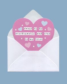 an open envelope with a pink heart and some hearts on it, saying swear to be overdraamistic and true tony lover