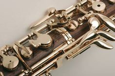 a close up view of an old flute