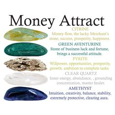 The money attract crystals set includes 5 of the most powerful money attract crystals. This set includes: * 5 crystals - citrine, green aventurine, pyrite, clear quartz and amethyst. * Glossy cardboard with information about the crystals as the title photo of the listing. * Sturdy velvet bag for your stones. * Gift card (optional). * Everything is packed in an elegant box with a ribbon ready to be given as a gift. * Stones size 0,75''- 1'' or 2 - 2,5 cm. * How to use your crystals * You can keep Stones For Abundance, Money Crystals And Stones, Stones For Money, Green Adventure Crystal, Crystals For Money, Money Attract, Crystals Citrine, Green Aventurine Stone