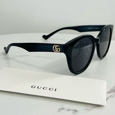 Brand New And Authentic Gucci Sunglasses, With Gold “Gg” Logo On Temples. Comes With Gucci Box, Carrying Case, Polishing Cloth And Authentication Card. Frame Color: Black Lens Color: Grey Lens Width: 56 Bridge Width: 20 Arm Length: 145 Gucci Sunglasses Women, Gucci Box, Card Frame, Gucci Glasses, Brand Clothes, Gg Logo, Gucci Sunglasses, Gucci Accessories, Black Sunglasses