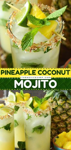 Pineapple Coconut Mojito Pineapple Coconut Mojito, Refreshing Rum Cocktails, Mojito Drink, Coconut Mojito, Tasty Cocktails, Rum Cocktail Recipes, Special Drinks, Mint Mojito