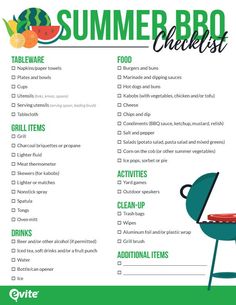 a printable summer bbq checklist with an image of a grill and watermelon