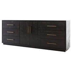 a large black and gold dresser with drawers