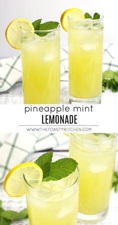 three glasses filled with lemonade and mint