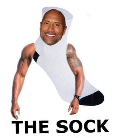 a man in a white body suit with the words the sock on his chest and arm