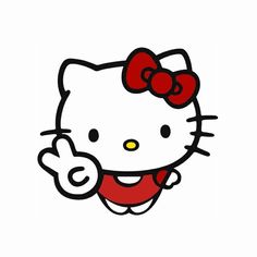 an image of a hello kitty with a red bow on it's head and tongue