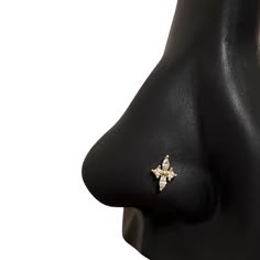 a close up view of a nose with an earring on it's side