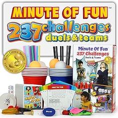 the dvd cover for minute of fun 25 challenges, including games and activities to play with