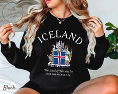 Iceland Sweatshirt, Icelandic Flag Crewneck Pullover, Unisex Visit our store for more; https://www.etsy.com/shop/LittleSwanCrafts Ideal for any situation, Gildan unisex heavy blend crewneck sweatshirt is pure comfort.  Garments are made from polyester and cotton. This combination helps designs come out looking fresh and beautiful.  The collar is ribbed knit, so it retains its shape even after washing.  There are no itchy side seams on these sweaters.  - 50% Cotton 50% Polyester - Medium-heavy fabric (8.0 oz/yd² (271.25 g/m - Classic fit tubular body - Runs true to size - Preshrunk fleece knit - Spun yarn for a softer feel and reduced pilling - Soft and very comfortable  - High-quality fabric and quality print - Shirt and print color may be slightly different from the computer screen - 100% Iceland Flag, Computer Screen, Print Shirt, Heavy Fabric, Iceland, Crewneck Sweatshirt, Favorite Outfit, Ribbed Knit, Printed Shirts