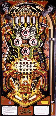 an old style pinball machine with lots of artwork on it's front and sides